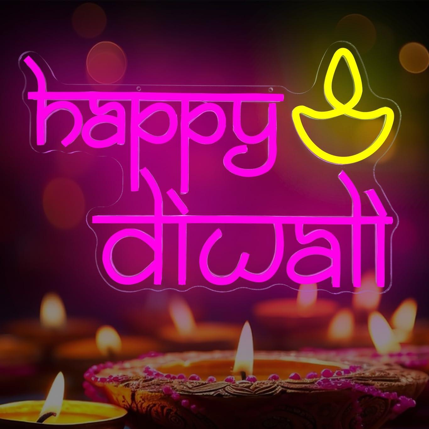 Lighting Decor For Diwali - لافتة نيون لعيد ديوالي السعيد تعمل