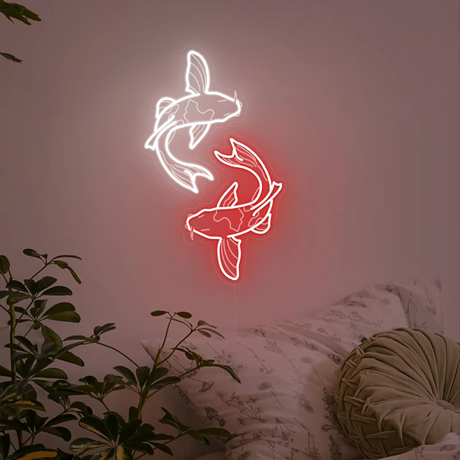 Japanese Lighting Decor - لافتة نيون على شكل سمكة الكوي،