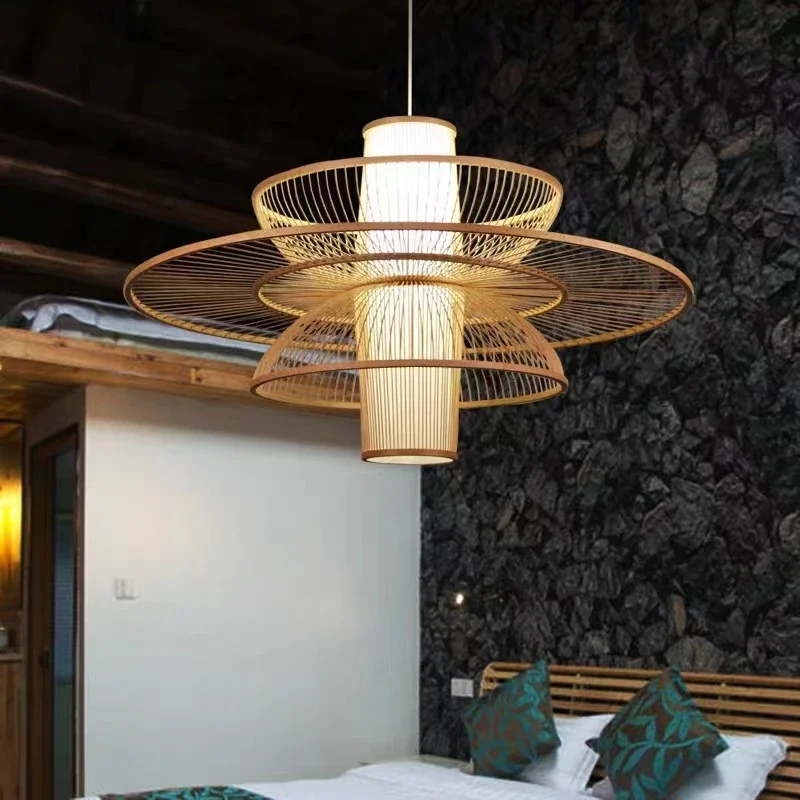Japanese Lighting Decor - الريفية اليدوية الخيزران النسيج الروطان الفن